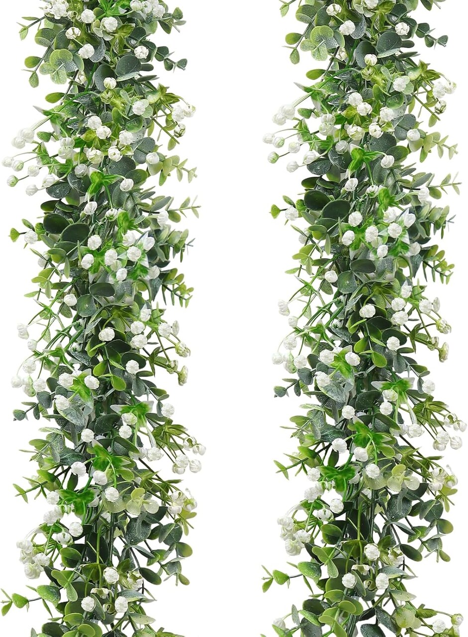 2 Pack Artificial Eucalyptus Garland 6FT – Faux Eucalyptus Leaf Vines, Table Greenery Wreath Garland for Wedding Backdrop, Arch & Party Decor